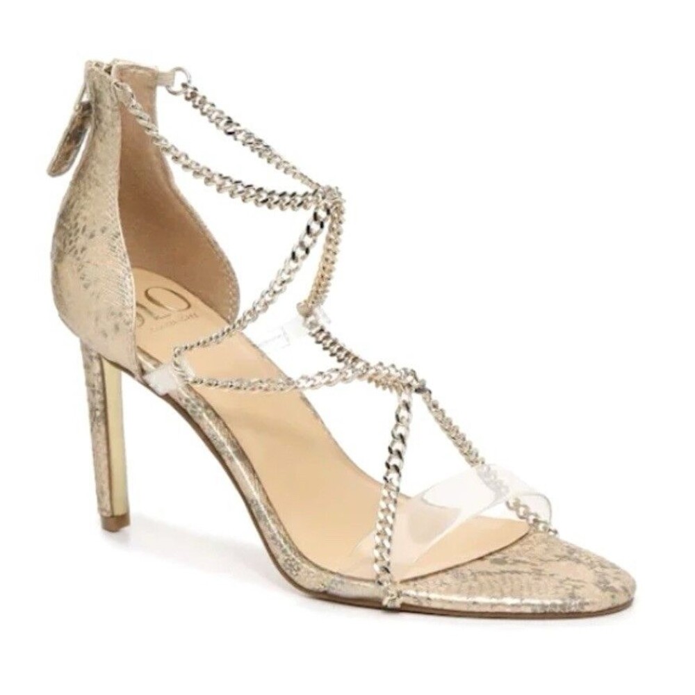 JLO Jennifer Lopez Metallic Snakeskin Chain Link Stiletto Gold Silver Size 7.5M